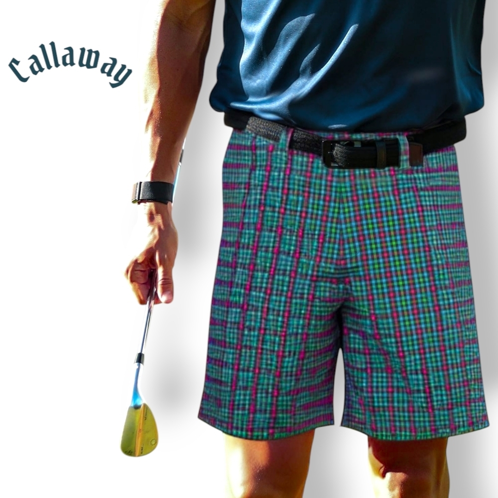Callaway Blue and Green Flat Front Golf Shorts